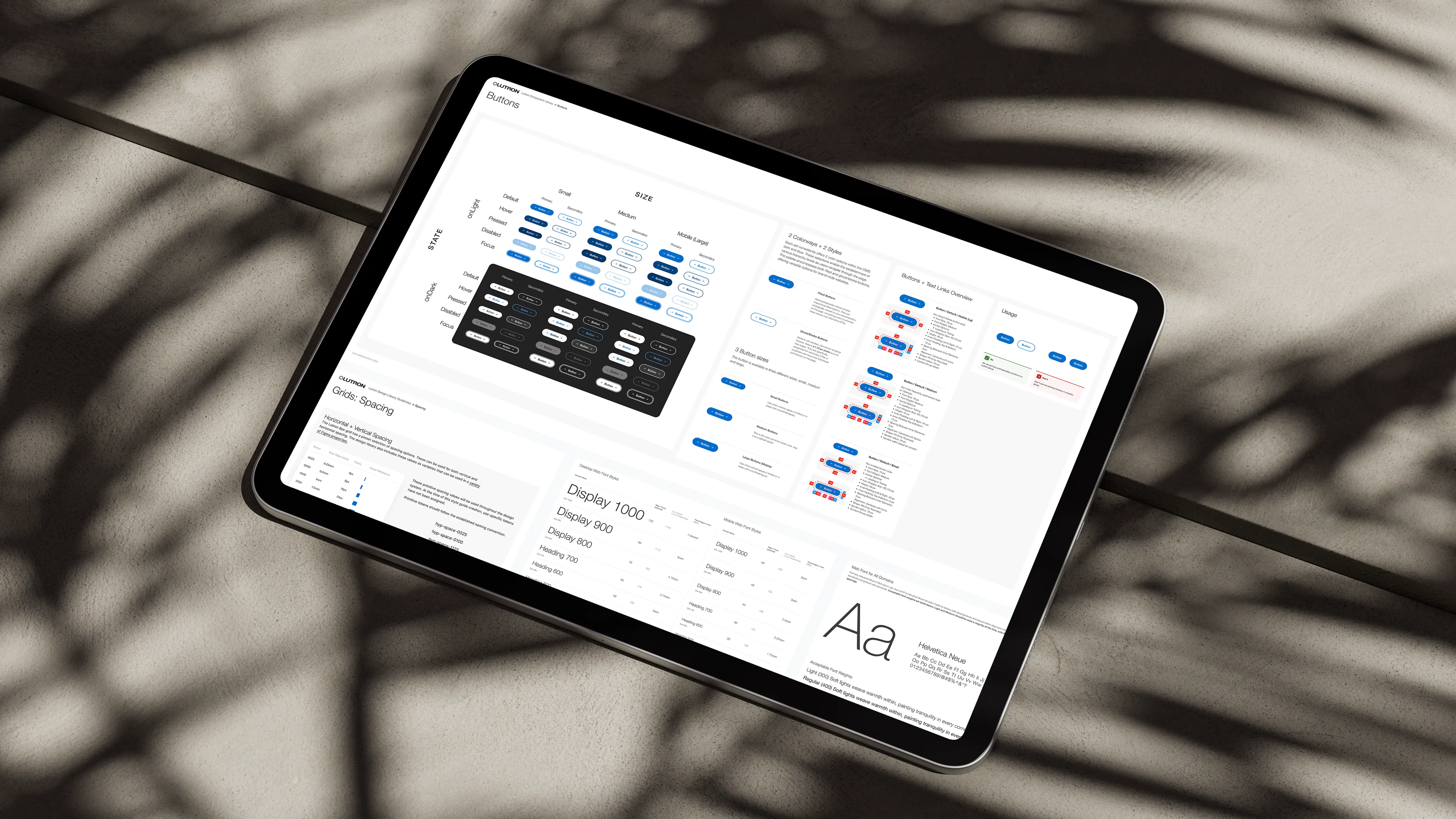 Lutron design system cover showing tablet with component library overview