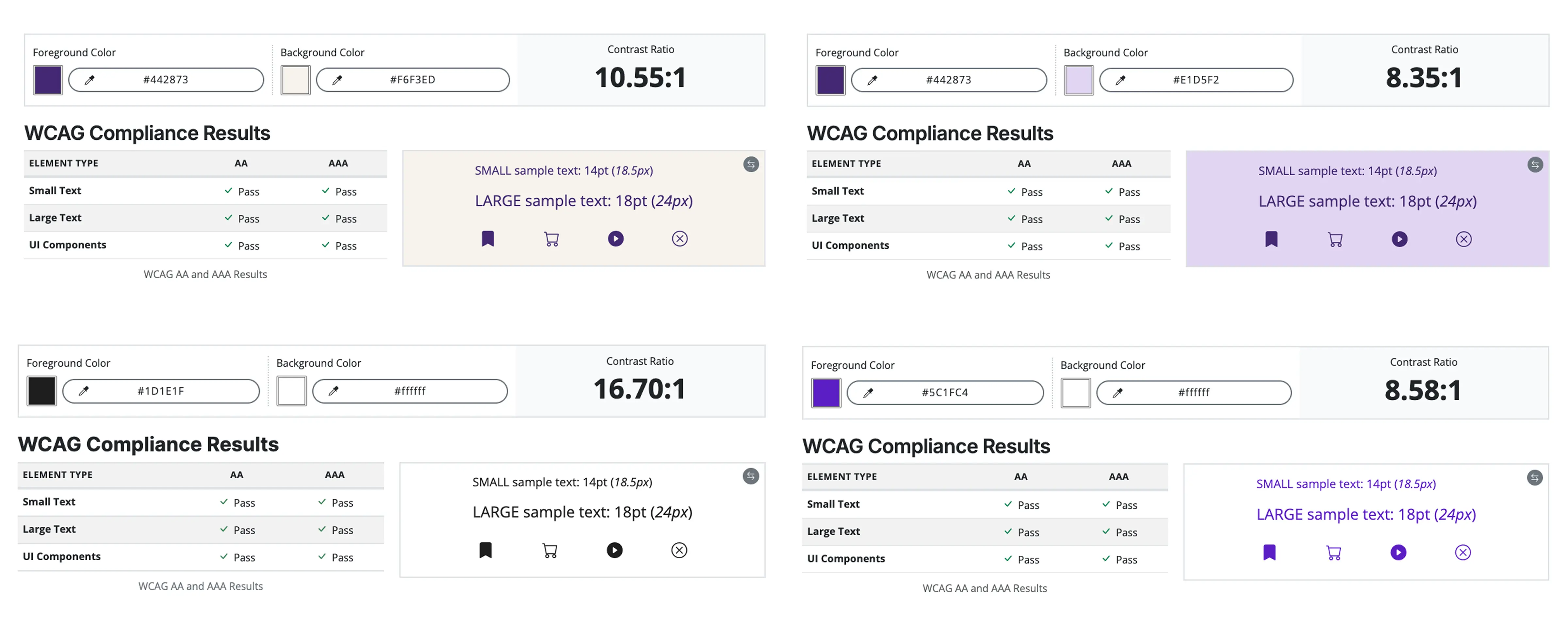 WCAG color contrast checker confirming chosen design system color combinations meet AAA accessibility standards