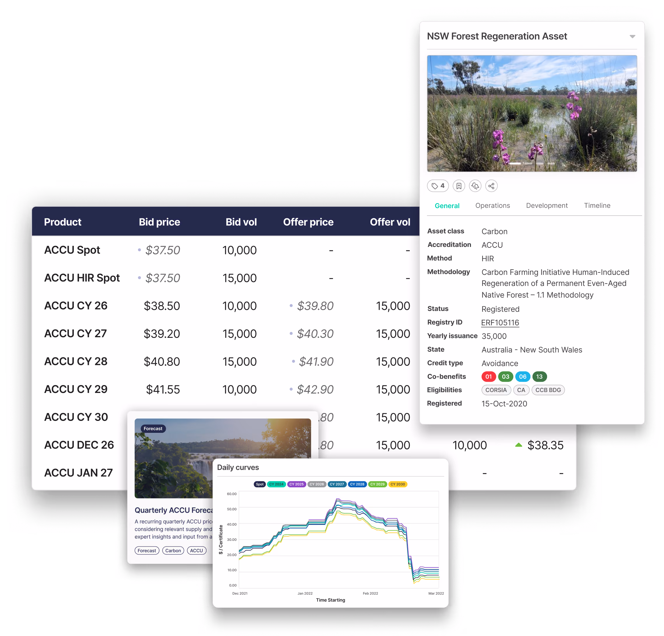 An overview of the CORE Markets Project Marketplace outlining Project descriptions, available products and risk factors.
