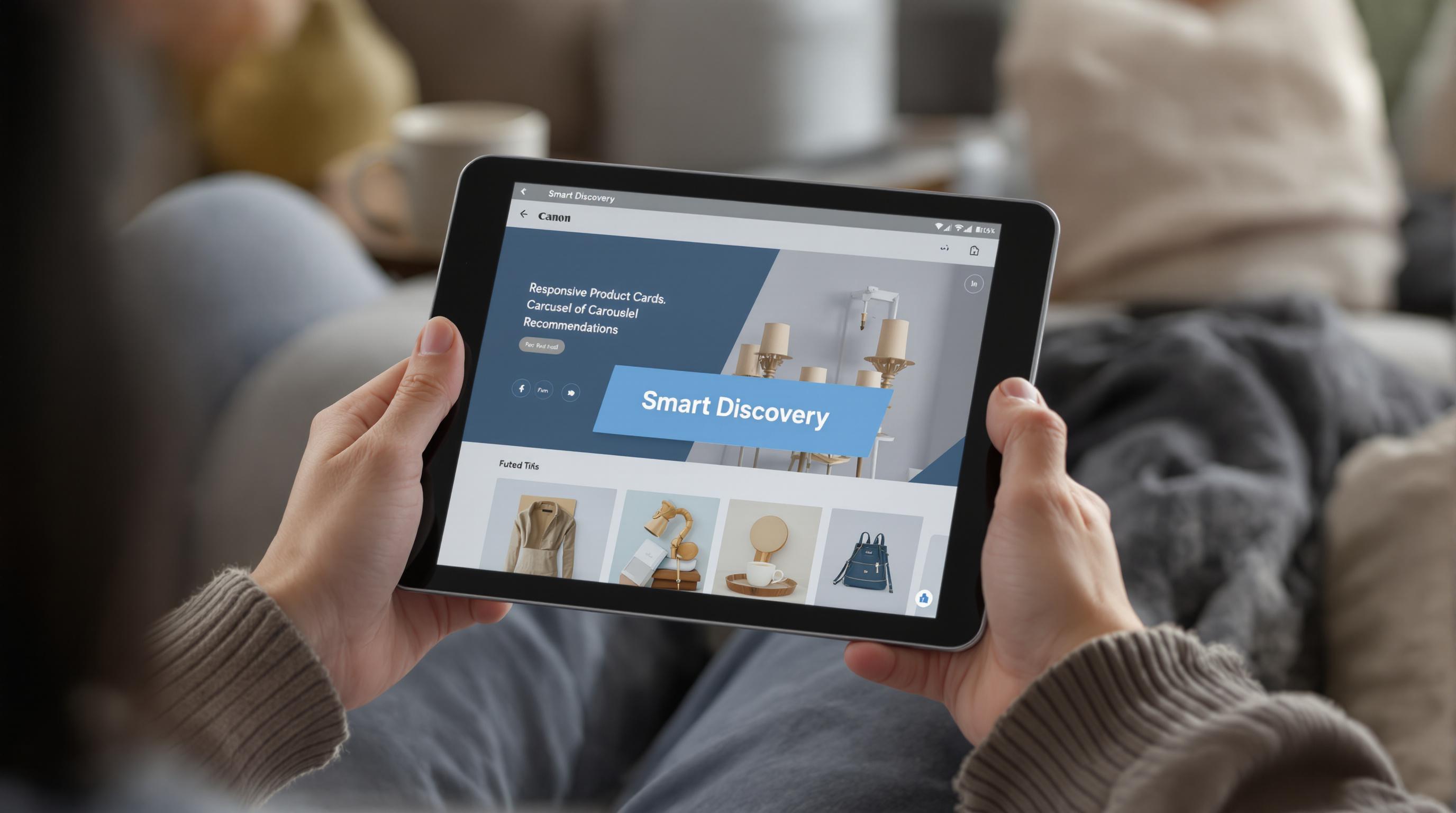 Person browsing personalized product recommendations on ecommerce tablet