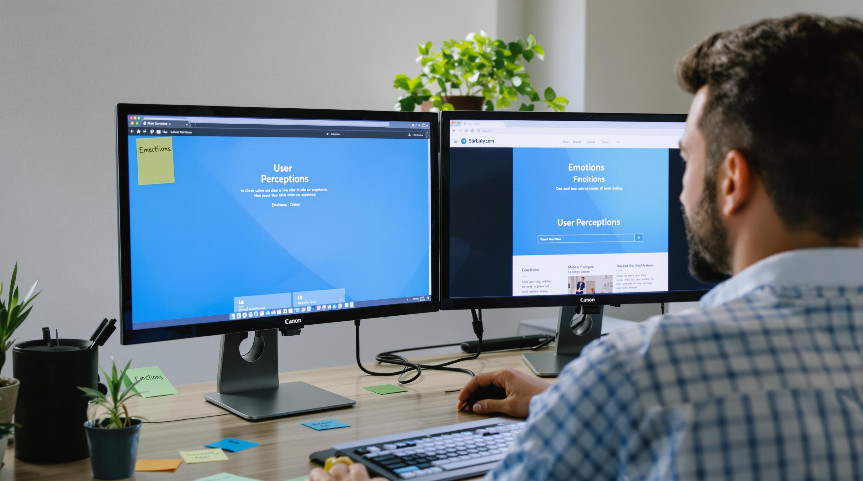 Designer comparing website colors and reflecting on user emotions