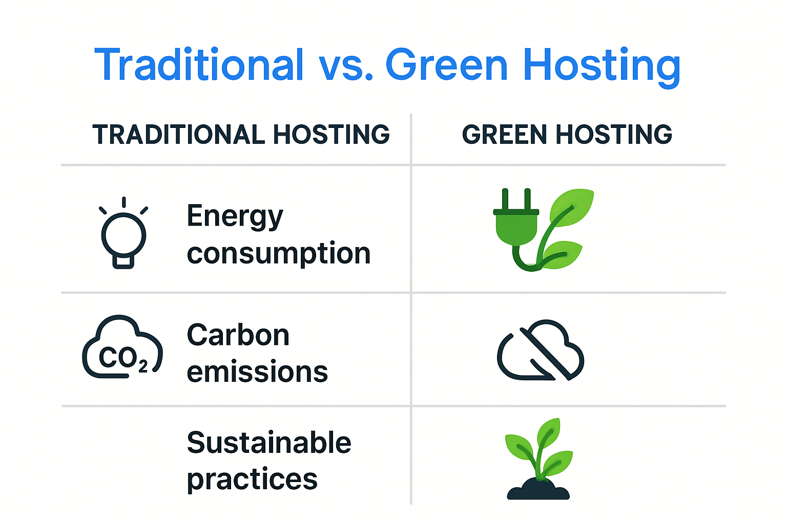Infographic comparing traditional and green hosting impacts