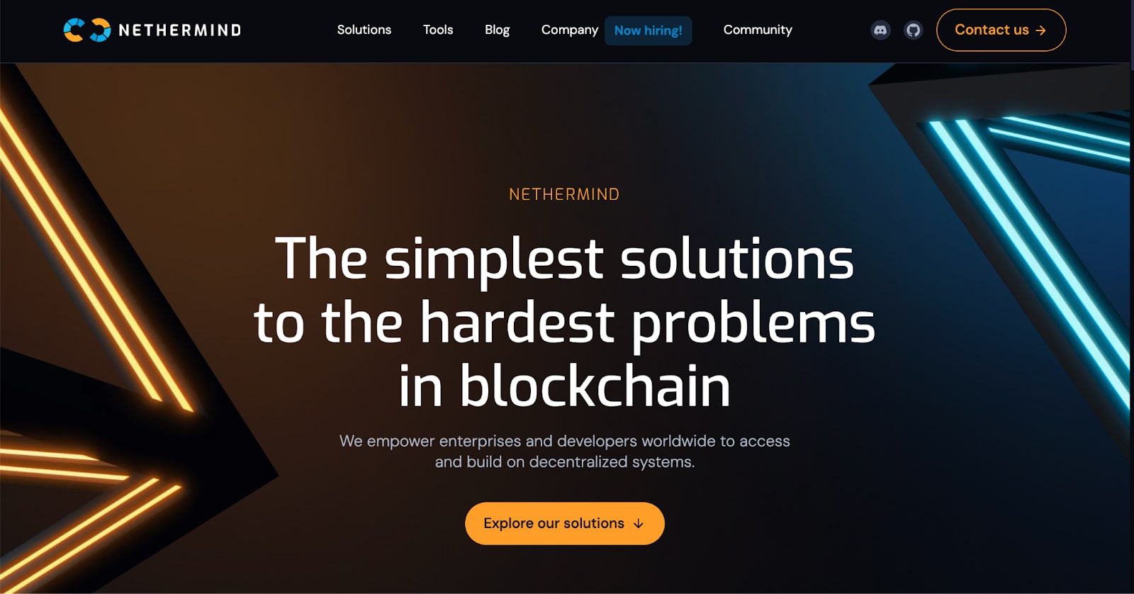 Nethermind homepage titled The simplest solutions to the hardest problems in blockchain