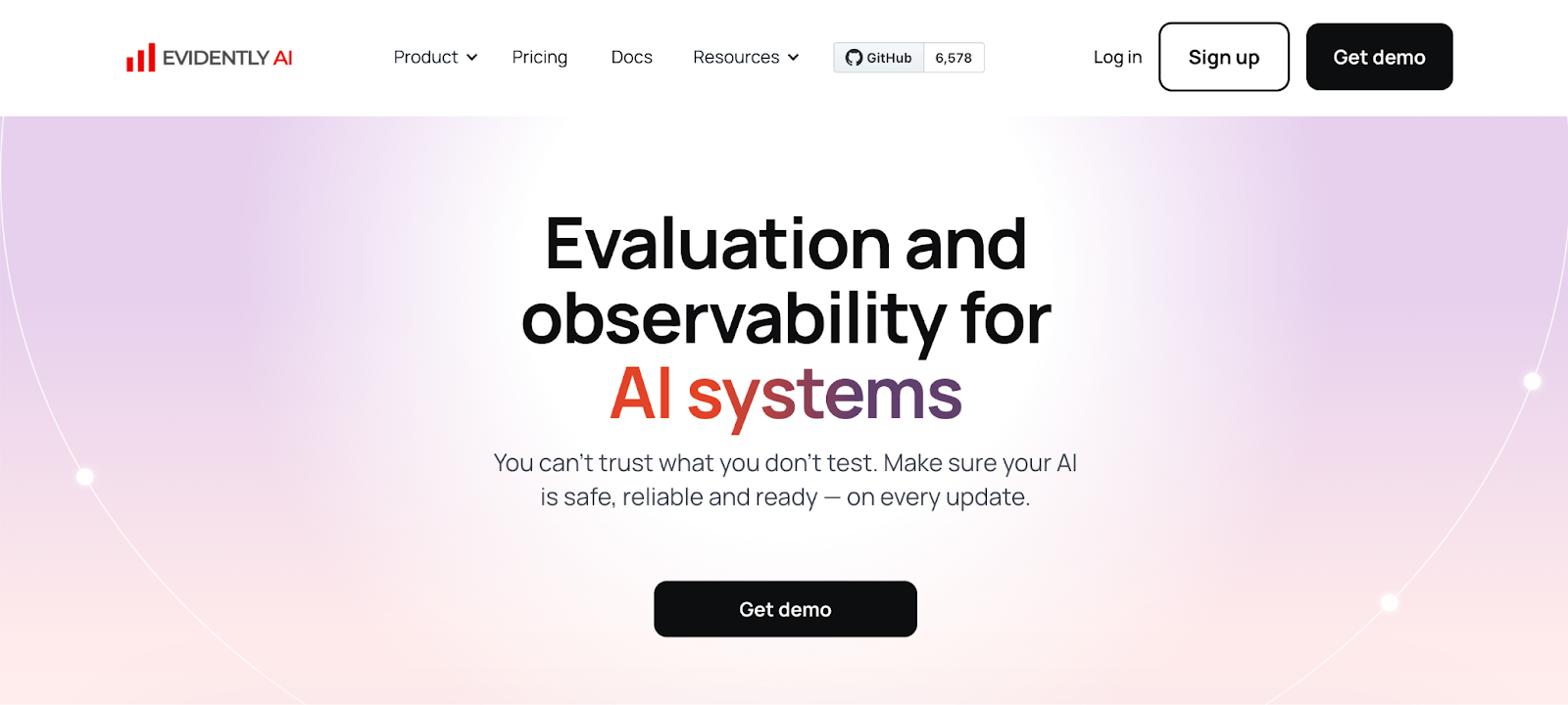 Evidently AI homepage for evaluation and observability of AI systems