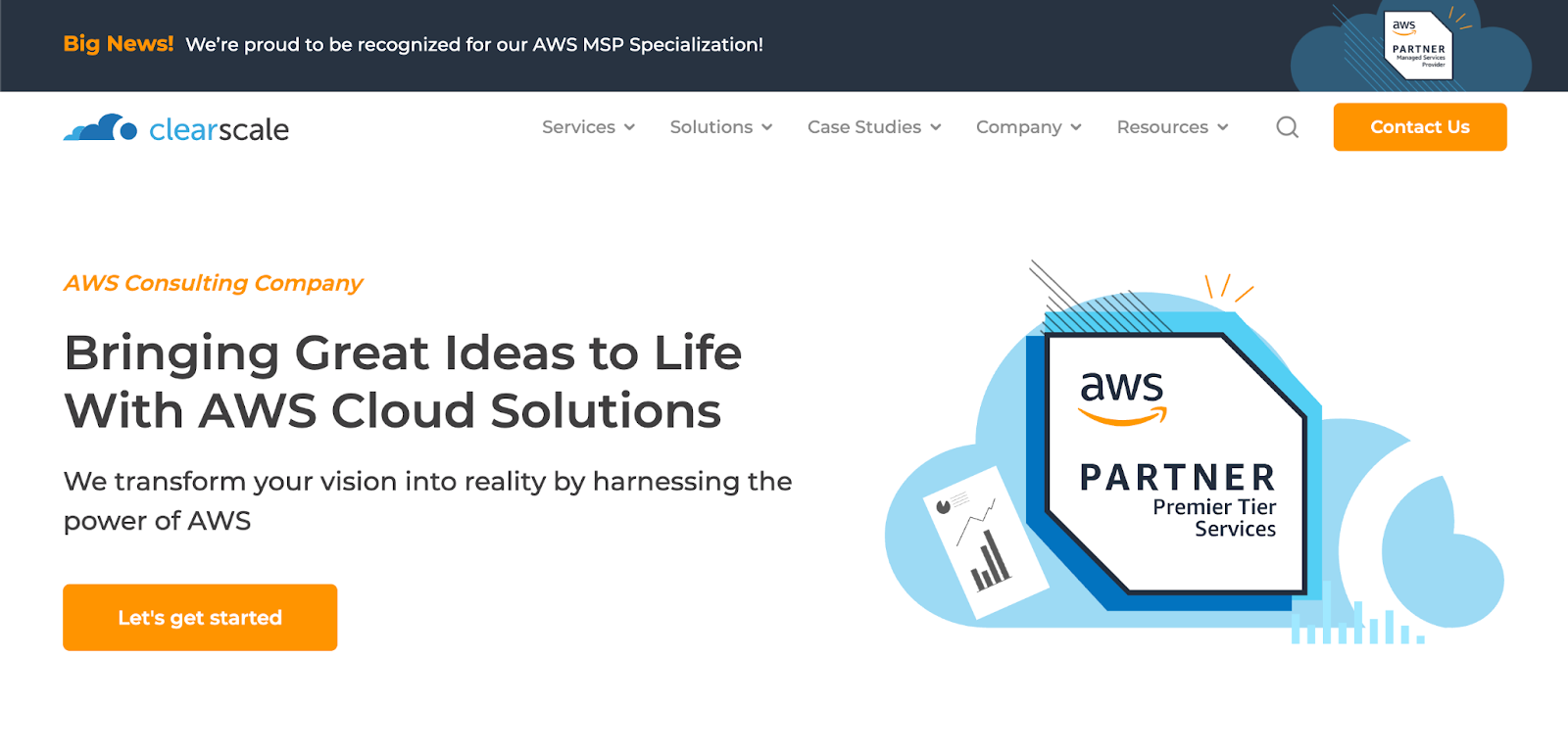 ClearScale homepage offering AWS cloud solutions as a Premier Tier partner