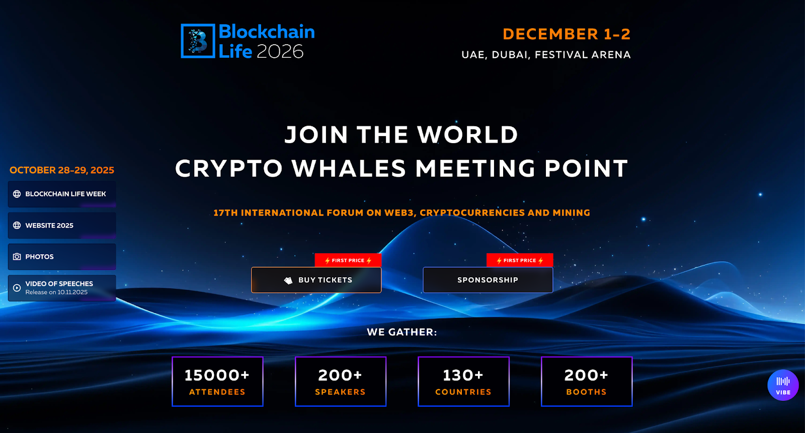Blockchain Life 2026 page for Dubai, December 1-2
