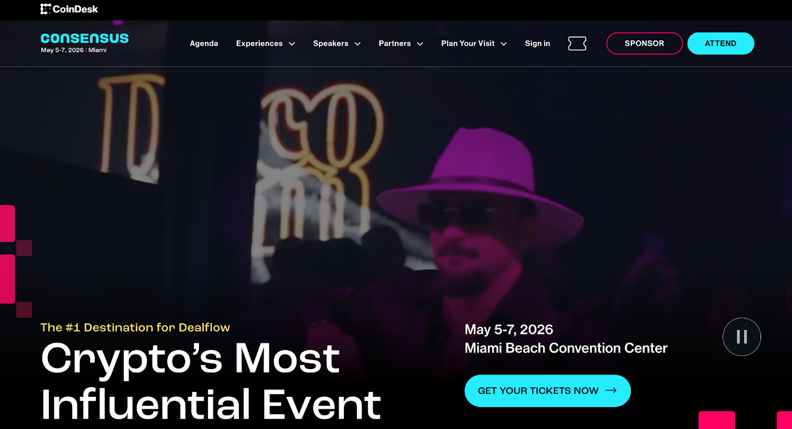 CoinDesk Consensus site for Miami Beach, May 5-7 2026