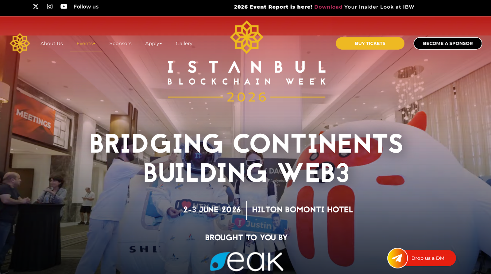 Istanbul Blockchain Week 2026 site at Hilton Bomonti, June 2-3