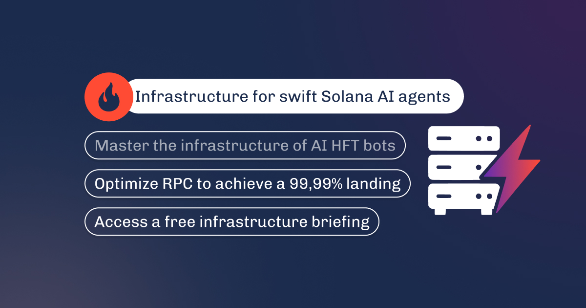 Graphic titled Infrastructure for swift Solana AI agents, with a server rack icon and RPC landing optimization