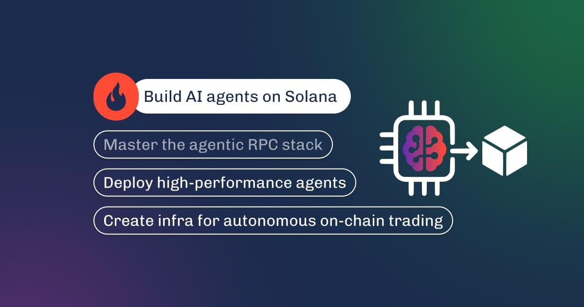 Graphic titled Build AI agents on Solana, showing a chip-to-blockchain path for agentic RPC