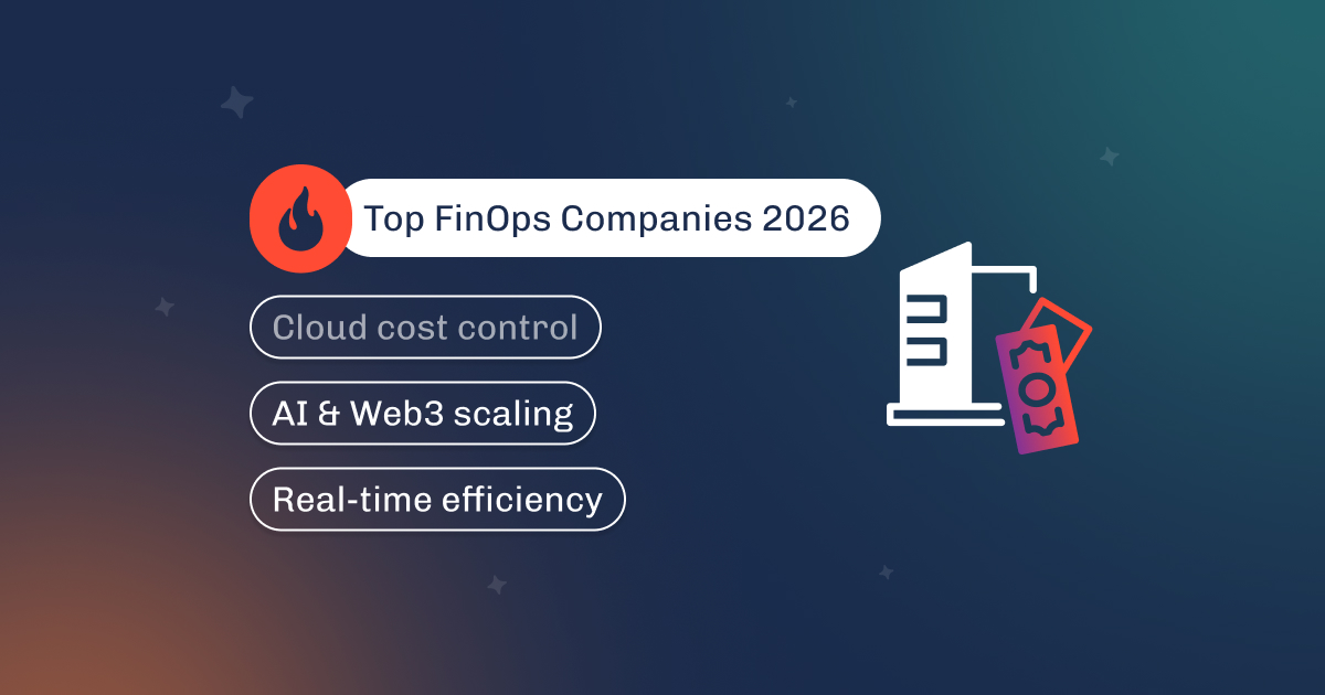 Graphic titled Top FinOps Companies 2026, covering cloud cost control, AI, and Web3 scaling