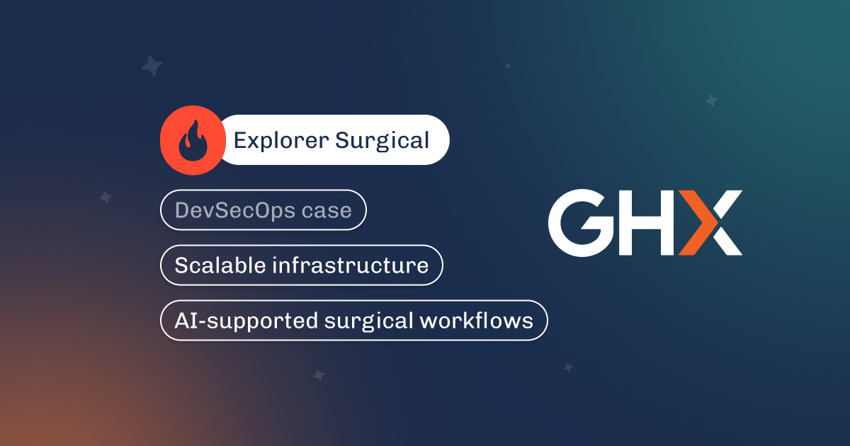 Graphic titled Explorer Surgical DevSecOps case, for scalable AI-supported surgical workflows