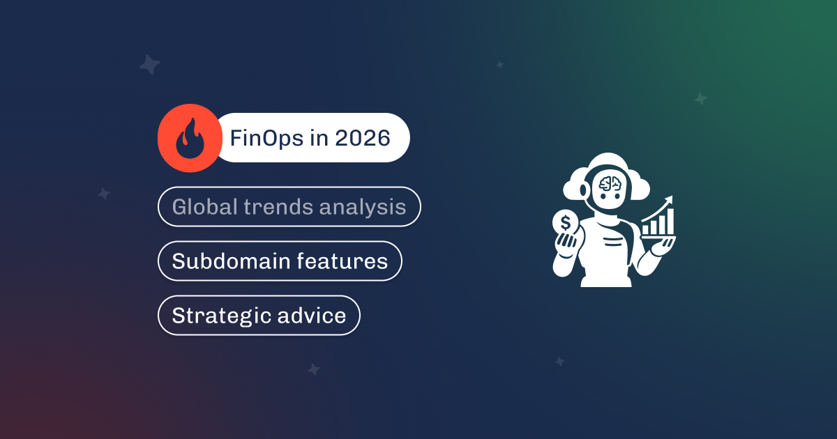 Graphic titled FinOps in 2026, covering global trends, subdomain features, and strategic advice