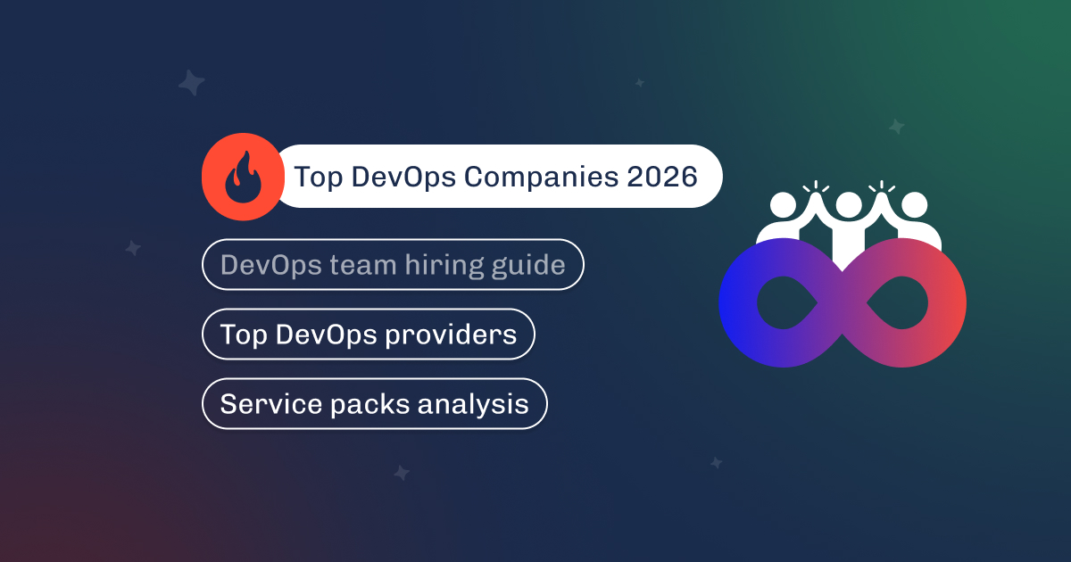 Graphic titled Top DevOps Companies 2026, with hiring guide, providers, and service pack analysis