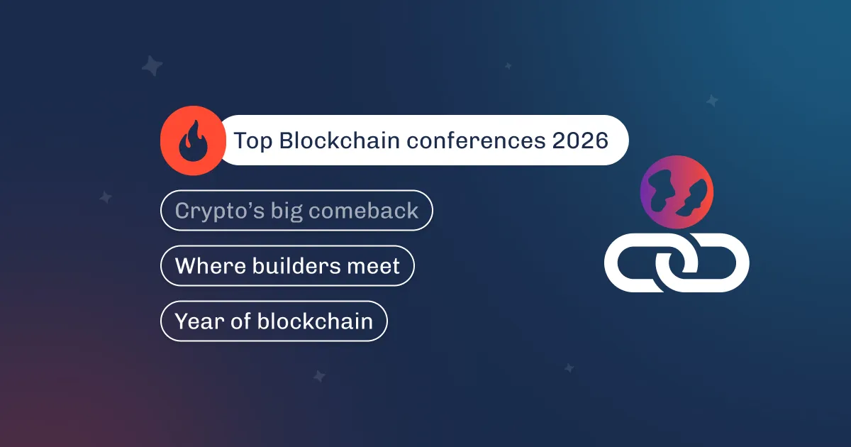 Graphic titled Top Blockchain conferences 2026, covering crypto's comeback and where builders meet