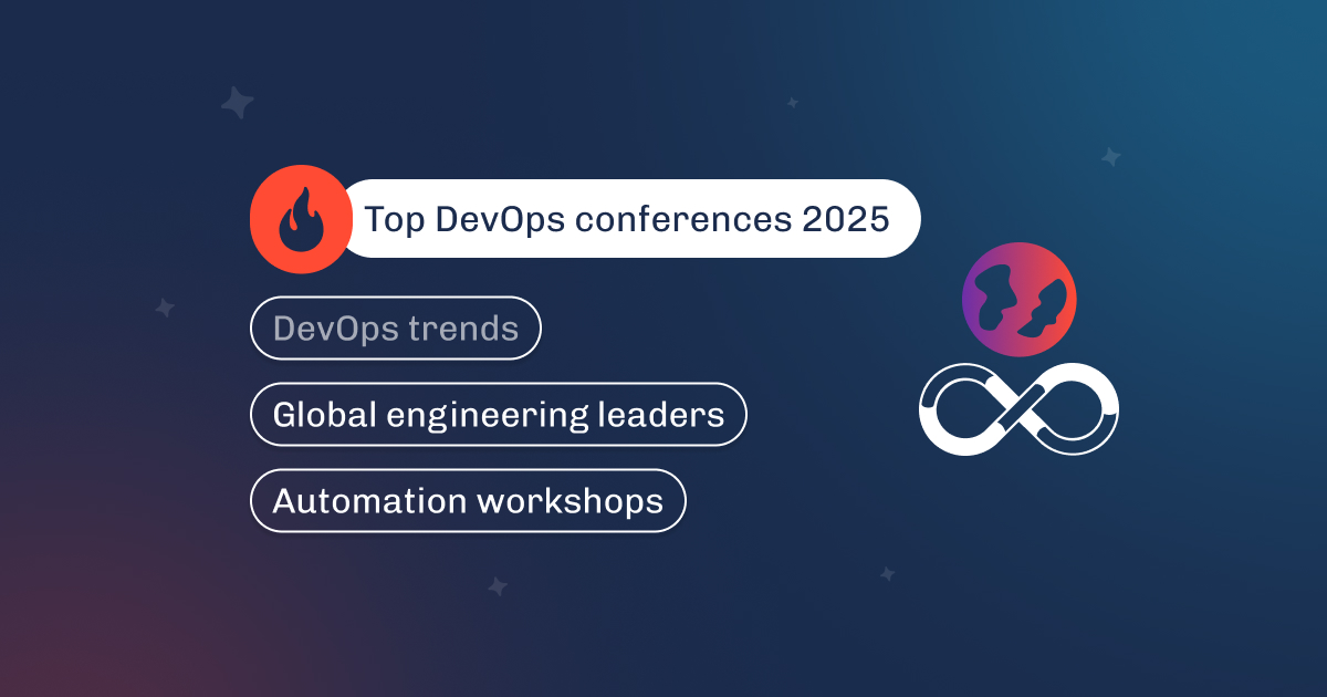 Graphic titled Top DevOps conferences 2025, covering trends, global engineering leaders, and workshops