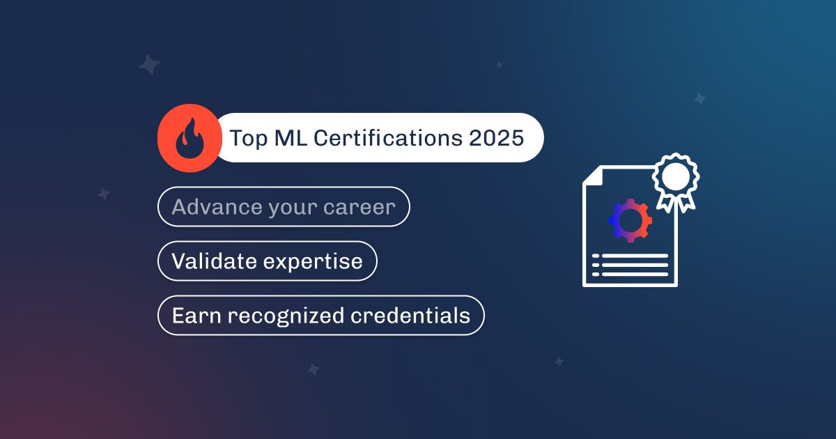 Graphic titled Top ML Certifications 2025, covering career advancement, expertise, and credentials