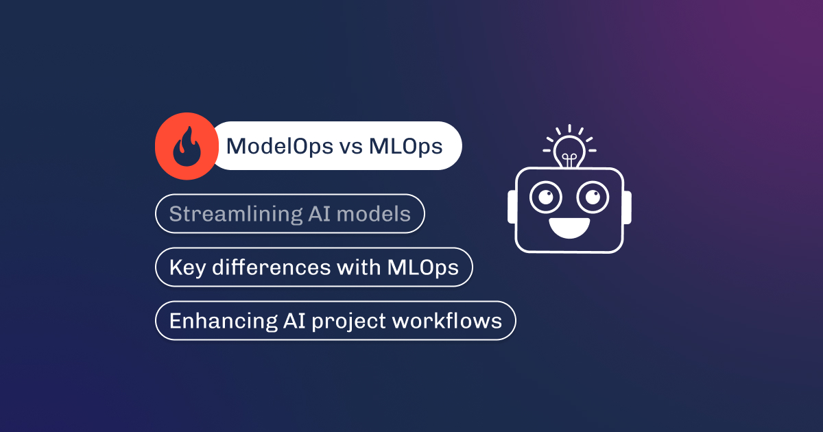 Graphic titled ModelOps vs MLOps, covering streamlining AI models and key workflow differences