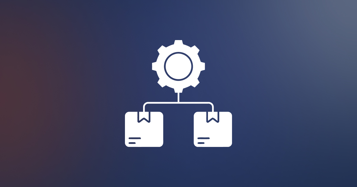 Icon of a gear linked to two packages for container orchestration