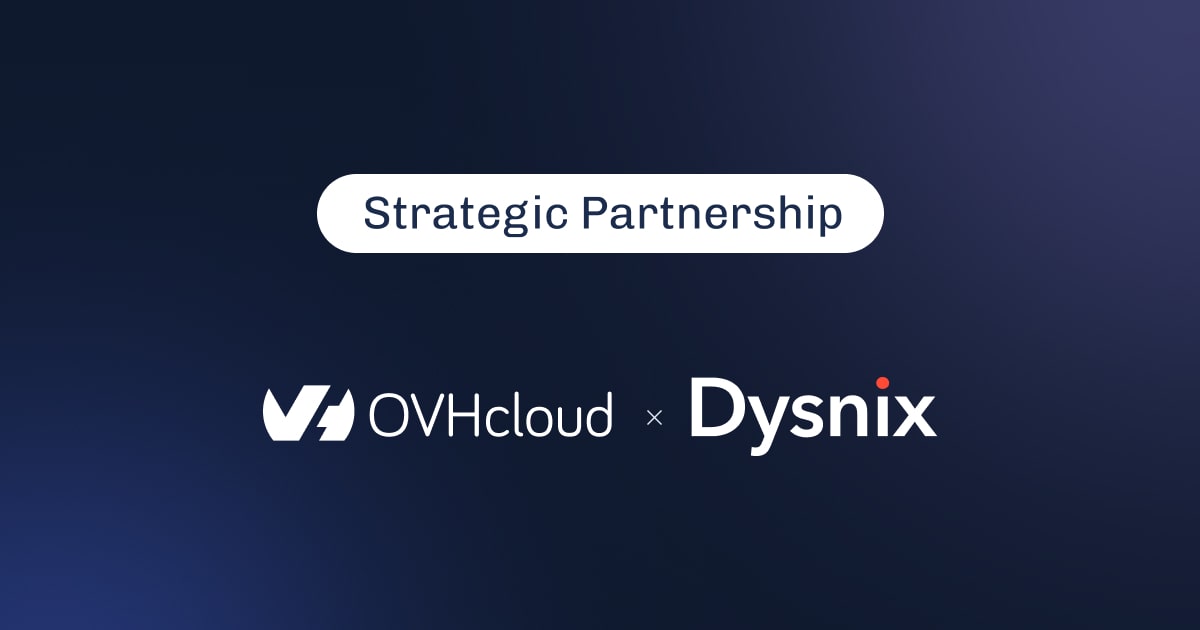 Graphic titled Strategic Partnership, OVHcloud times Dysnix logos on a dark background