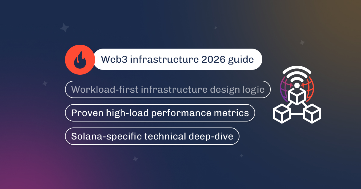 Graphic titled Web3 infrastructure 2026 guide, covering workload-first design and Solana deep-dive
