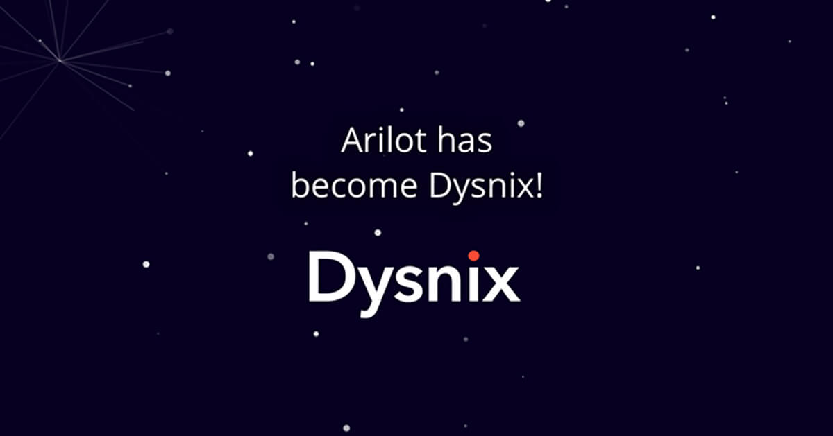 Text Arilot has become Dysnix with the Dysnix logo on a starry background