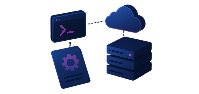 Terminal, config file, cloud, and server stack for infrastructure as code