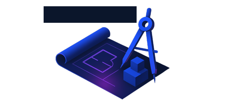 Blueprint, drawing compass, and stacked cubes