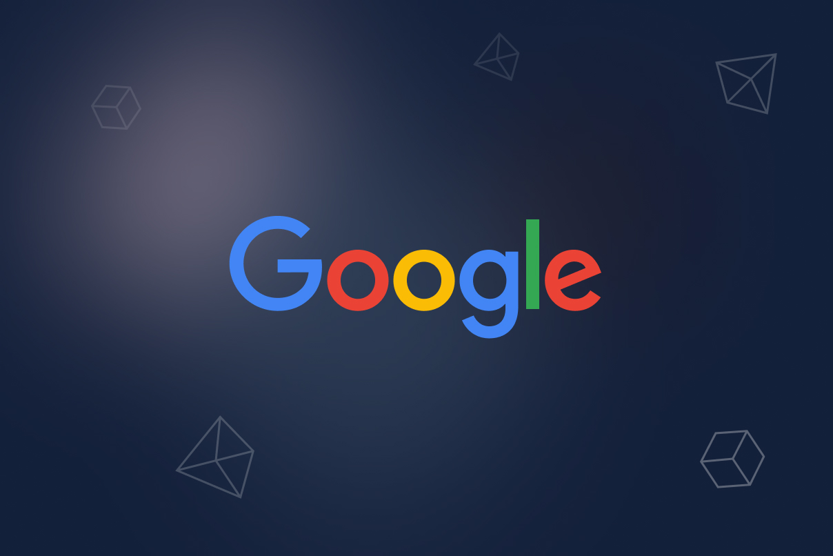 Google wordmark on a dark blue glow