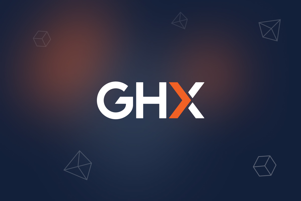 GHX wordmark with an orange X on a dark glow