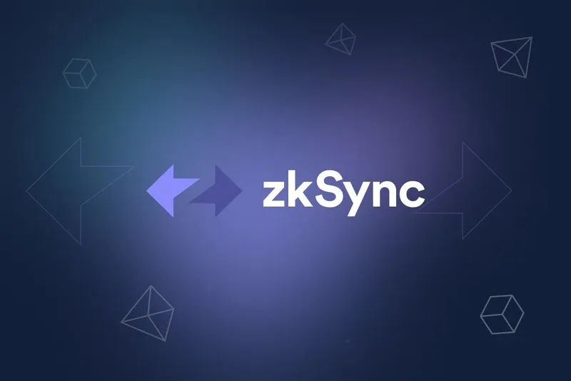 zkSync wordmark with two arrows on a purple-blue glow