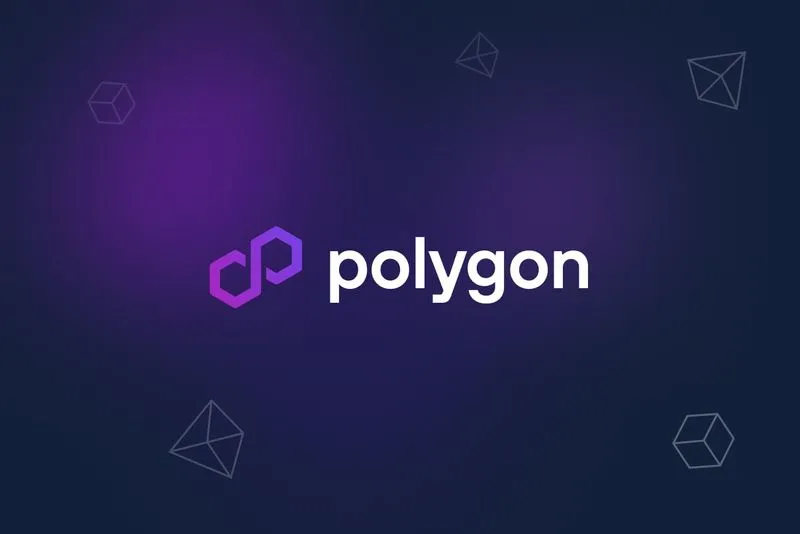 Polygon wordmark with a purple hexagon chain on a purple glow