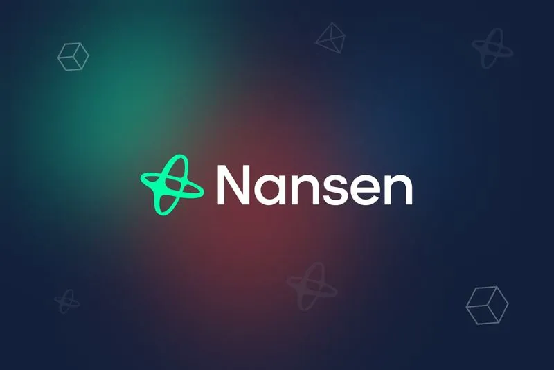 Nansen wordmark with a teal atom mark on a teal-red glow