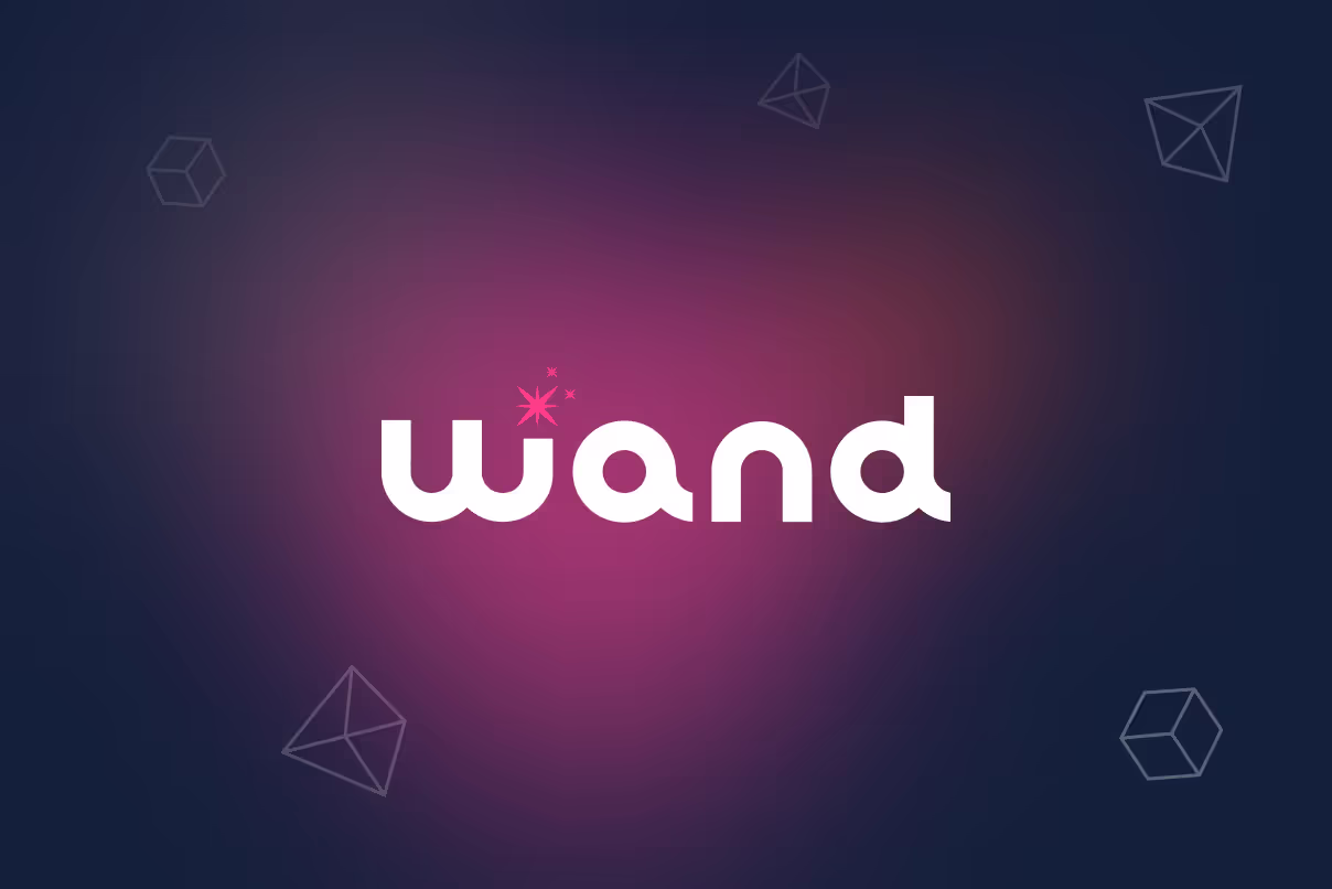 Wand wordmark with a pink sparkle on a magenta glow
