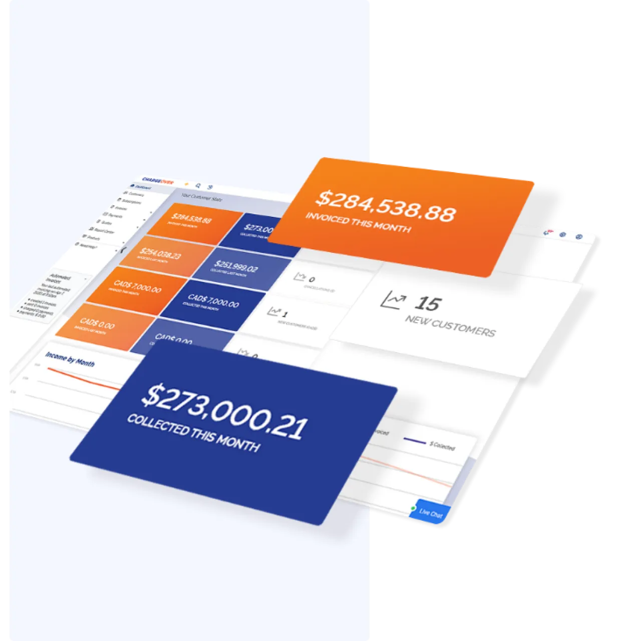 A group of three UI cards sitting on top of each other.