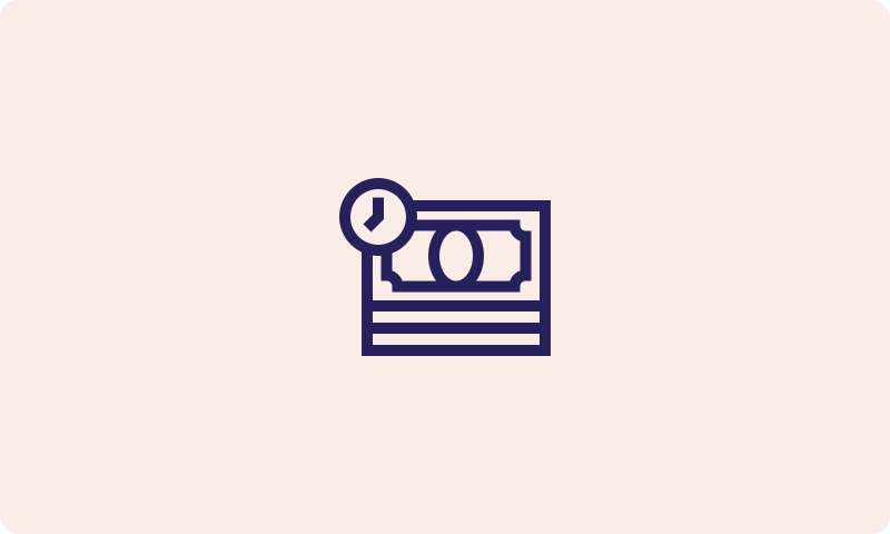 Banknote with a clock, representing the billing clock: when money moves