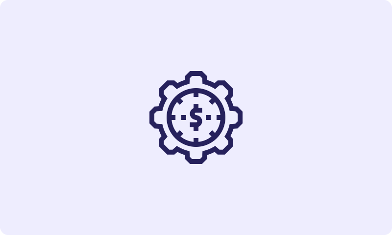 Gear with a clock face and dollar sign, representing the revenue clock: earning as work is delivered