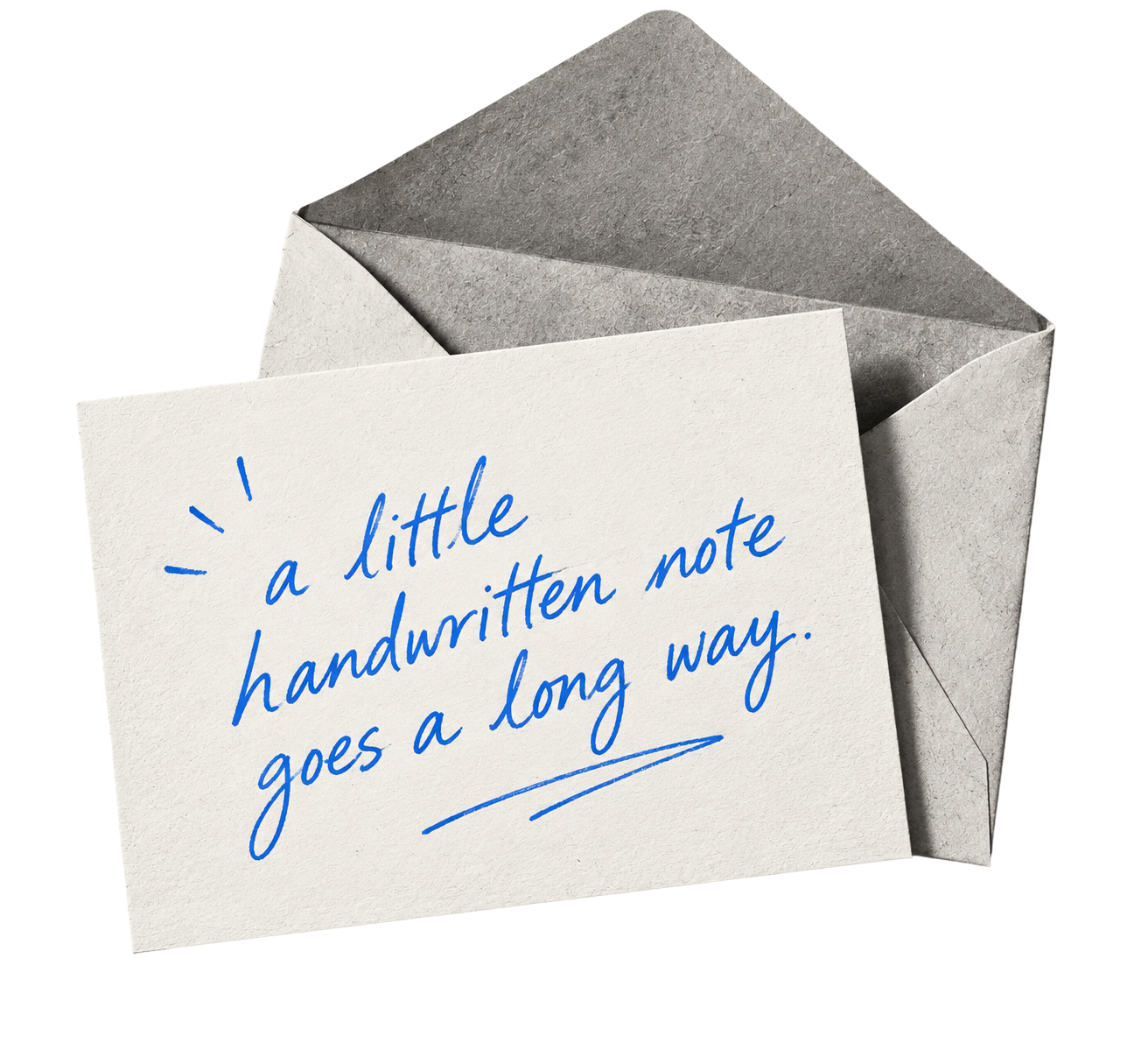 Carousel artwork of a textured envelope and a handwritten note reading a little handwritten note goes a long way
