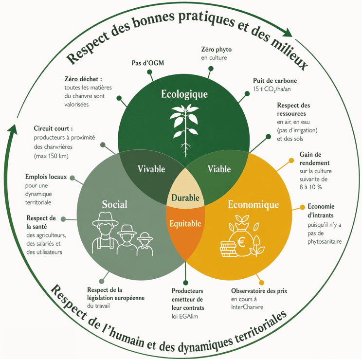 Le chanvre, une culture en cohérence avec le développement durable | Source : "Chanvre, guide de culture", Terres Inovia et Interchanvre (2026)