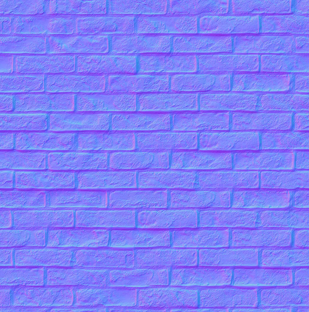 Normal Map einer dunklen Backsteinwand – Fugen & Relief für realistische PBR-Materialien in CGI.