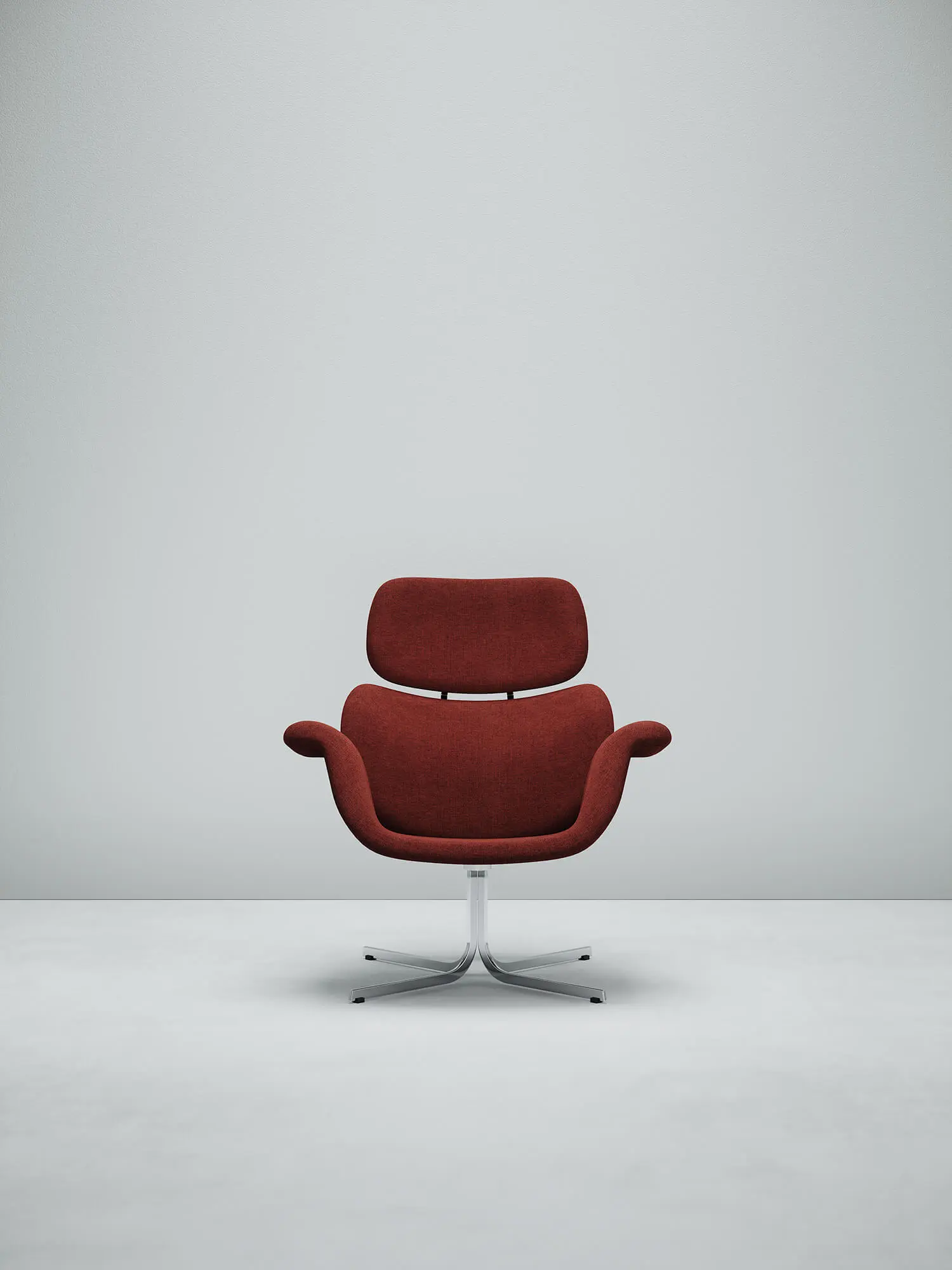 Poltrona Artifort Tulip F545 in tessuto Kvadrat rosso, realizzata come gemello digitale da Danthree Studio.
