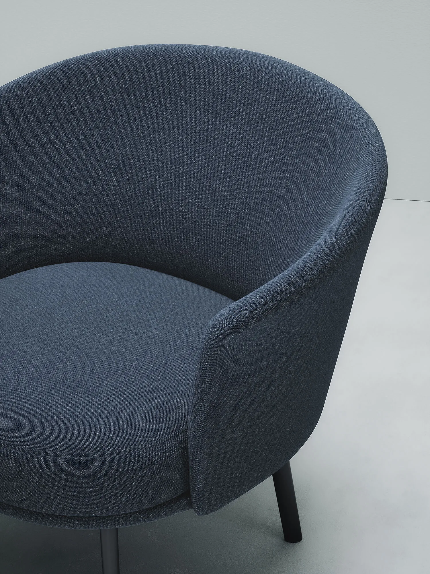 Dettaglio della struttura del tessuto Kvadrat sulla poltrona HAY Dorso in blu, visualizzazione fotorealistica realizzata da Danthree Studio.