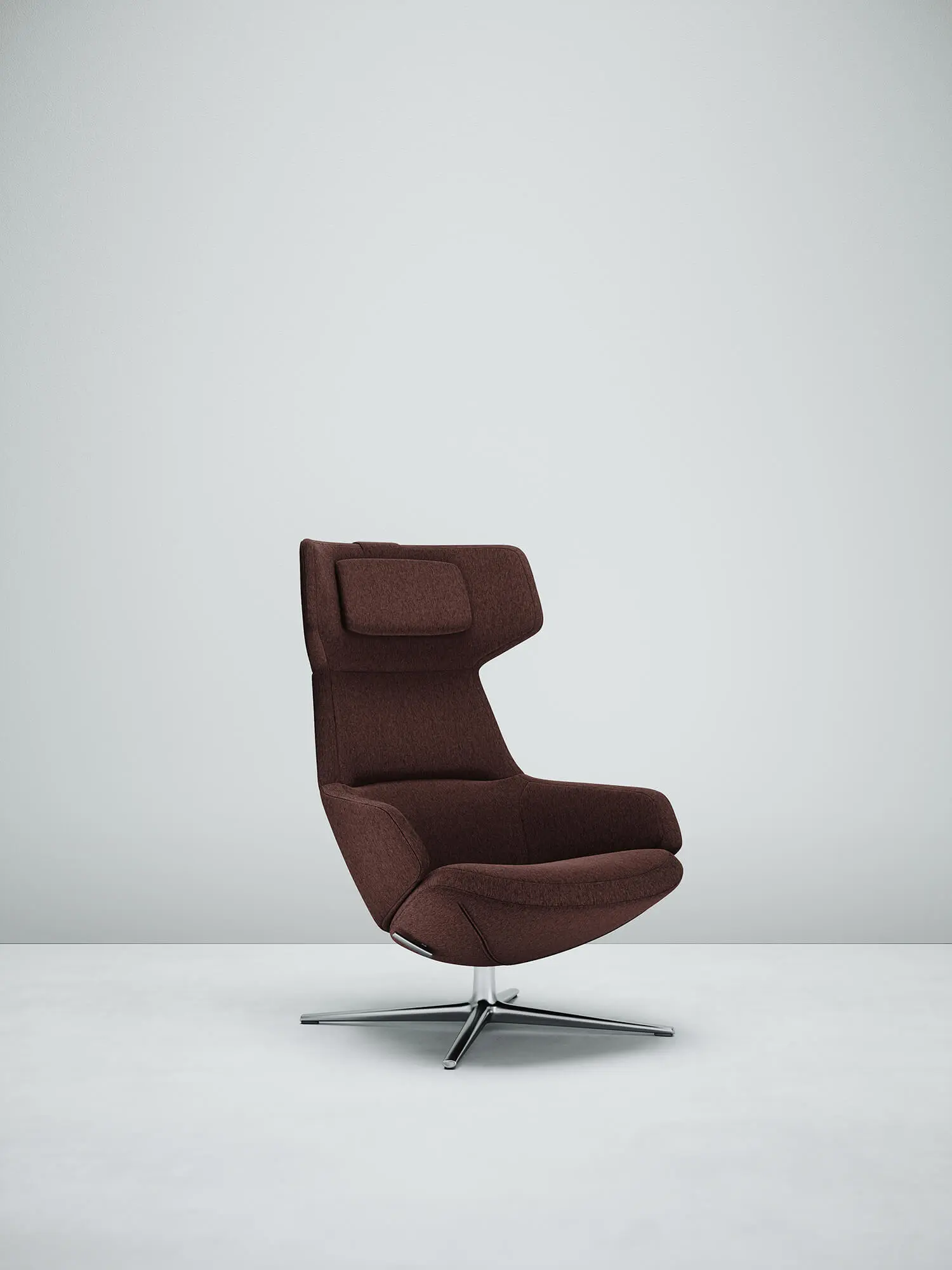 Arper Aston Club armchair with brown Kvadrat fabric upholstery, as a photorealistic 3D visualization by Danthree Studio.