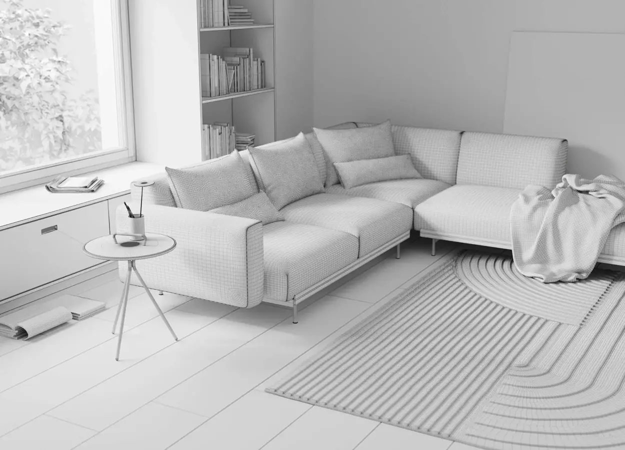 3d-modellering hörnsoffa vr inredningsdesign