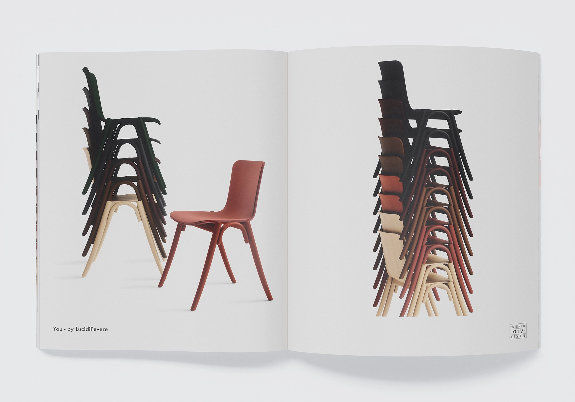 SILO 3D Produkt Rendering: YOU Stuhl von Gebrüder Thonet Vienna – gestapelte Varianten und Einzelstuhl, freigestellt.