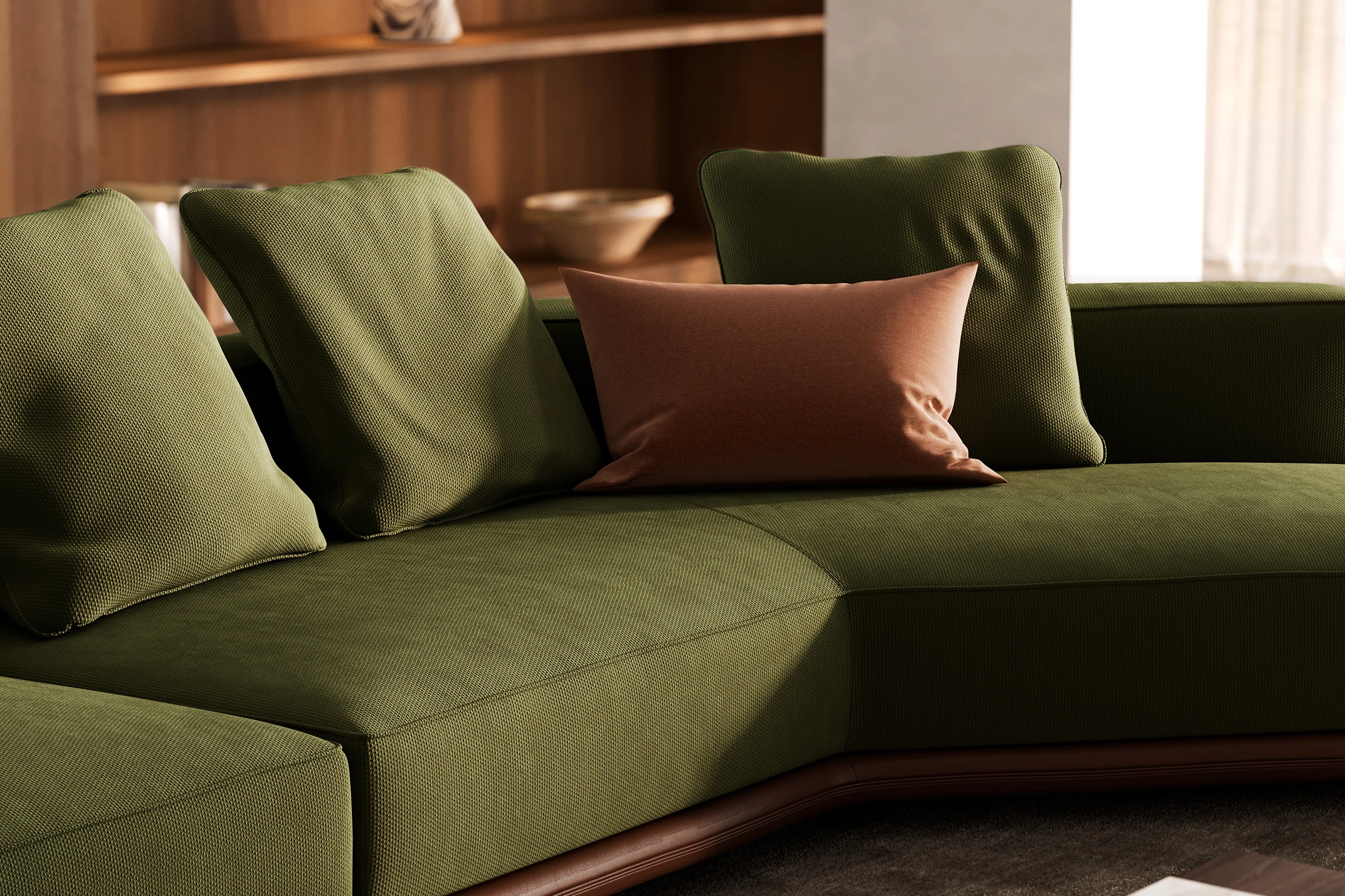 Le même canapé avec un revêtement couleur olive