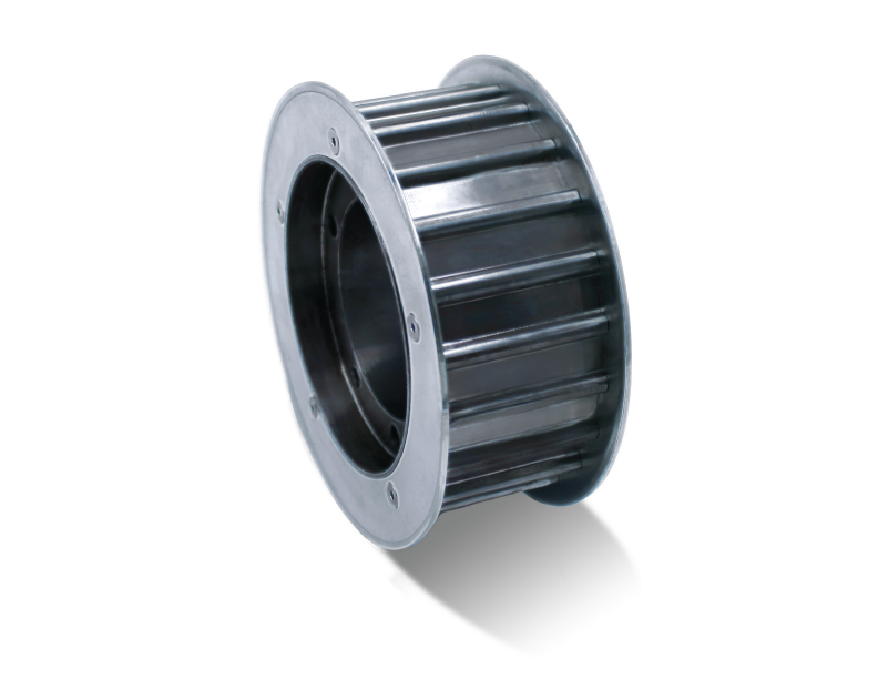 Steel pulley with screwed on flanges