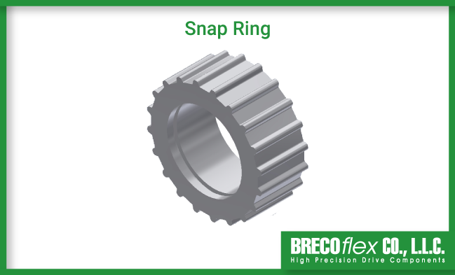 An image of a timing pulley with a snap ring groove.