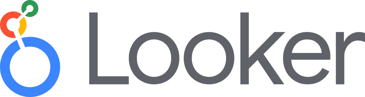 Looker company logo with colorful circular design and gray text.