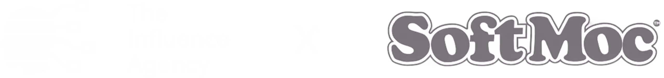 The Influence Agency logo with a head and circuits, paired with SoftMoc wordmark separated by an X.